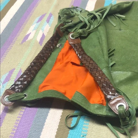 Tano Olive Green Suede Fringe Hobo Bag with Leather Handles 💚🧡 - Picture 9 of 12